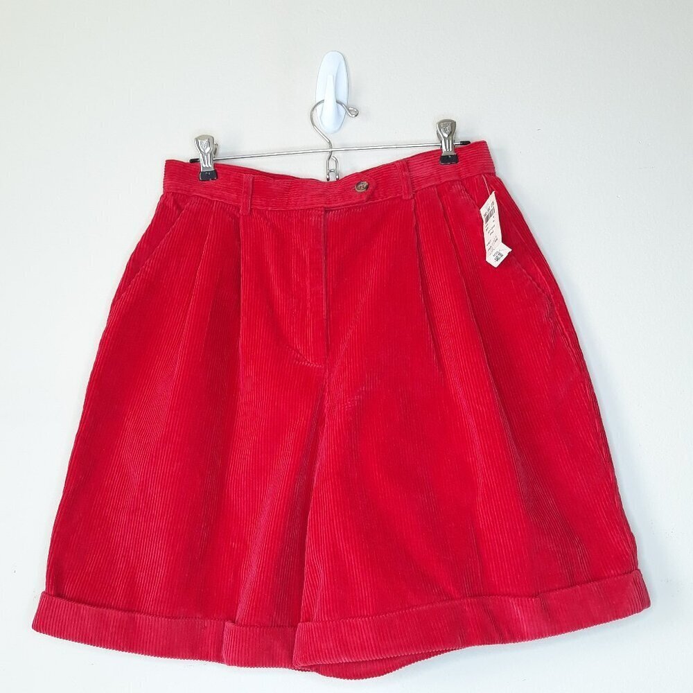 Retro Corduroy Shorts Pleated High Rise Cuffed Red Festival Grunge